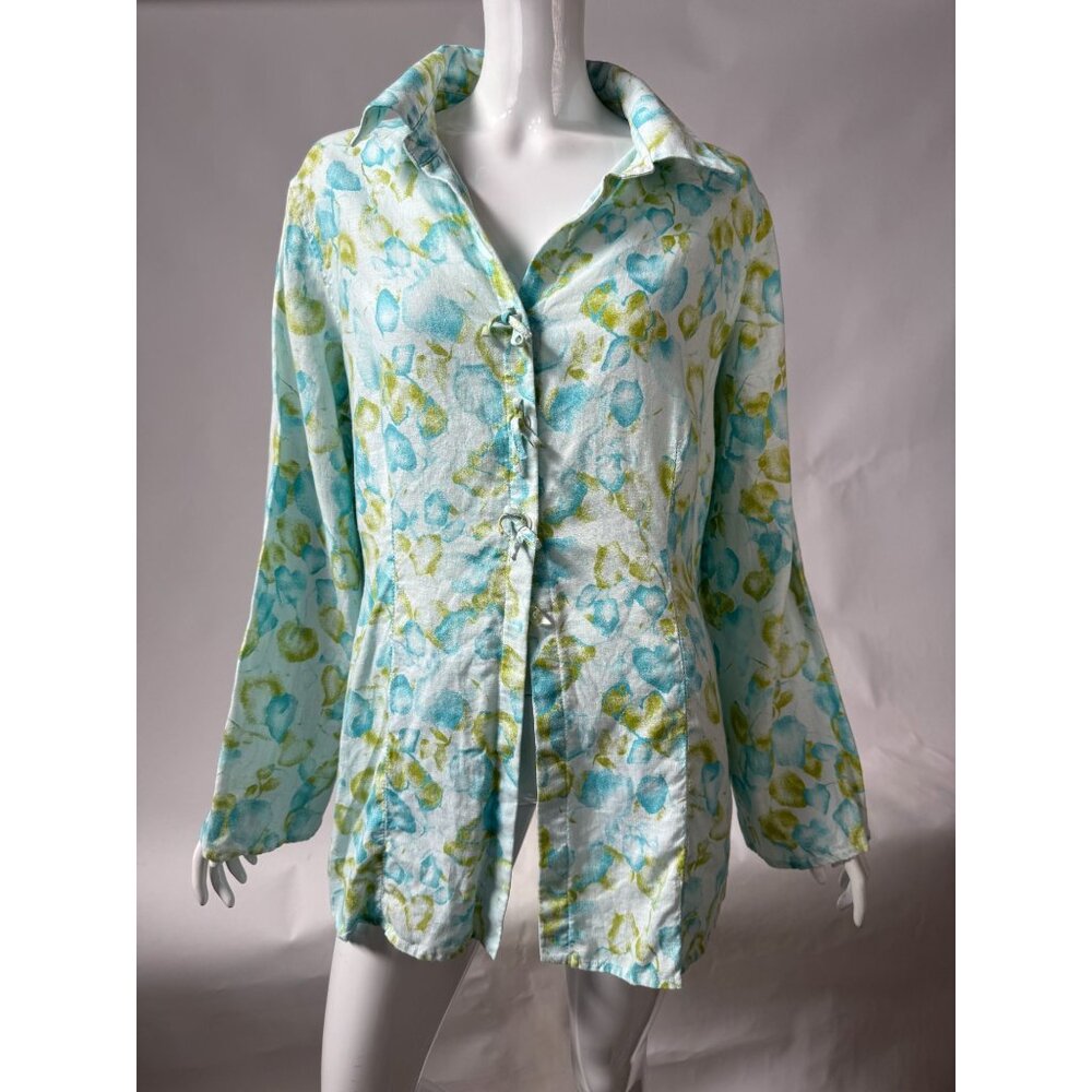 J. Jill Womens Medium Floral Print Long-Sleeved Linen Tunic Blouse